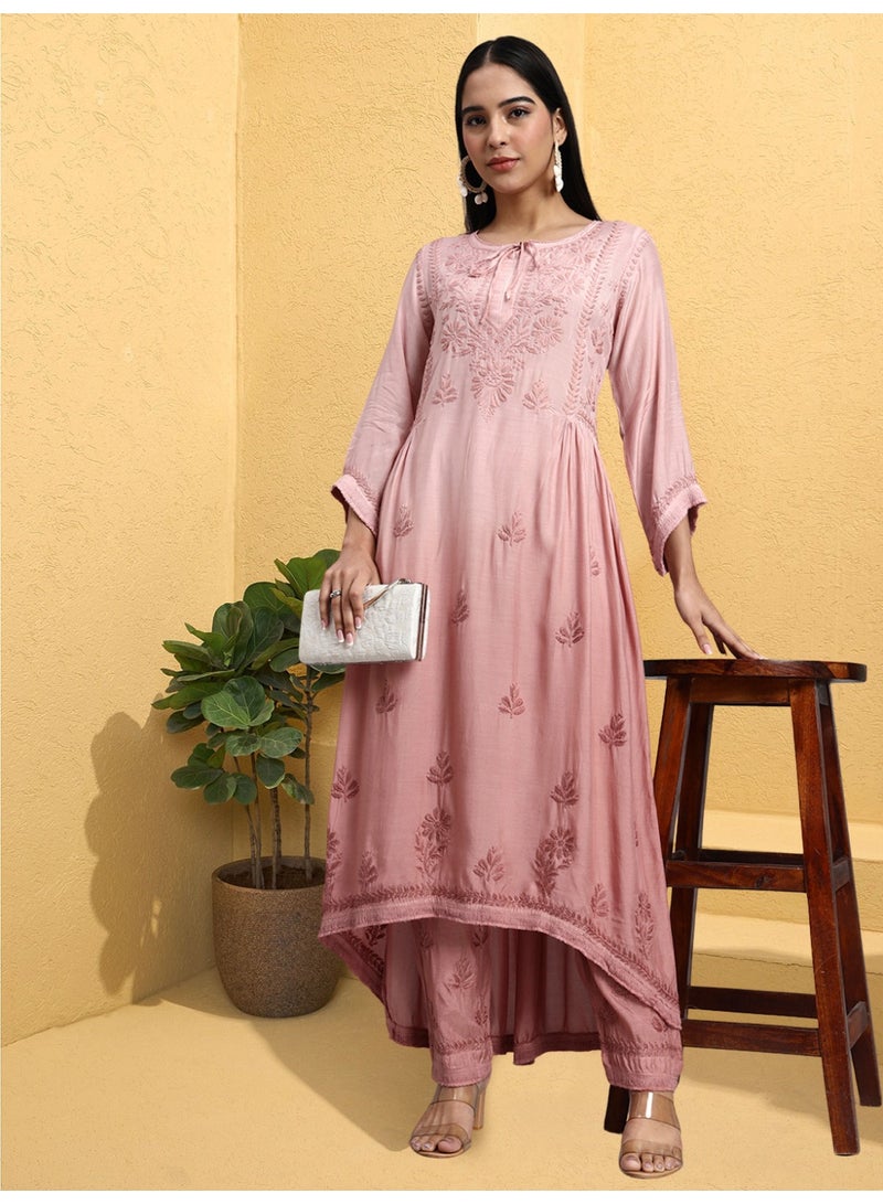 Alaya Hand Embroidered Chikankari Muslin Ombre Kurta Set-AL4101KS - Image 1